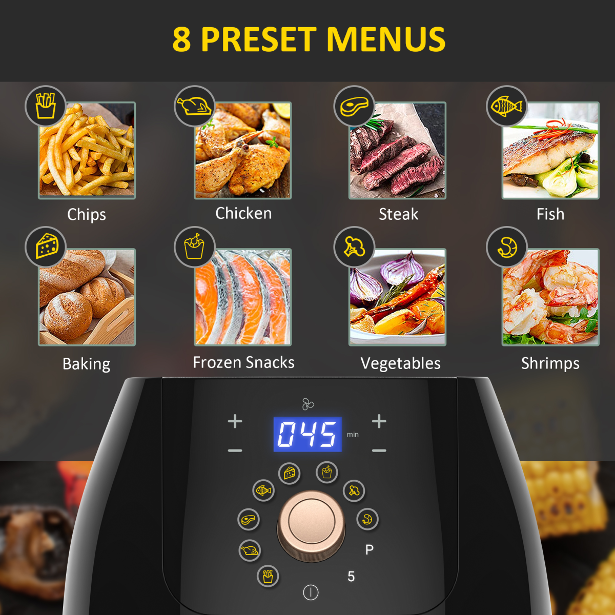 HOMCOM 5.5L Air Fryer 1700W with Digital Display & Adjustable Temperature – 8 Cooking Programmes