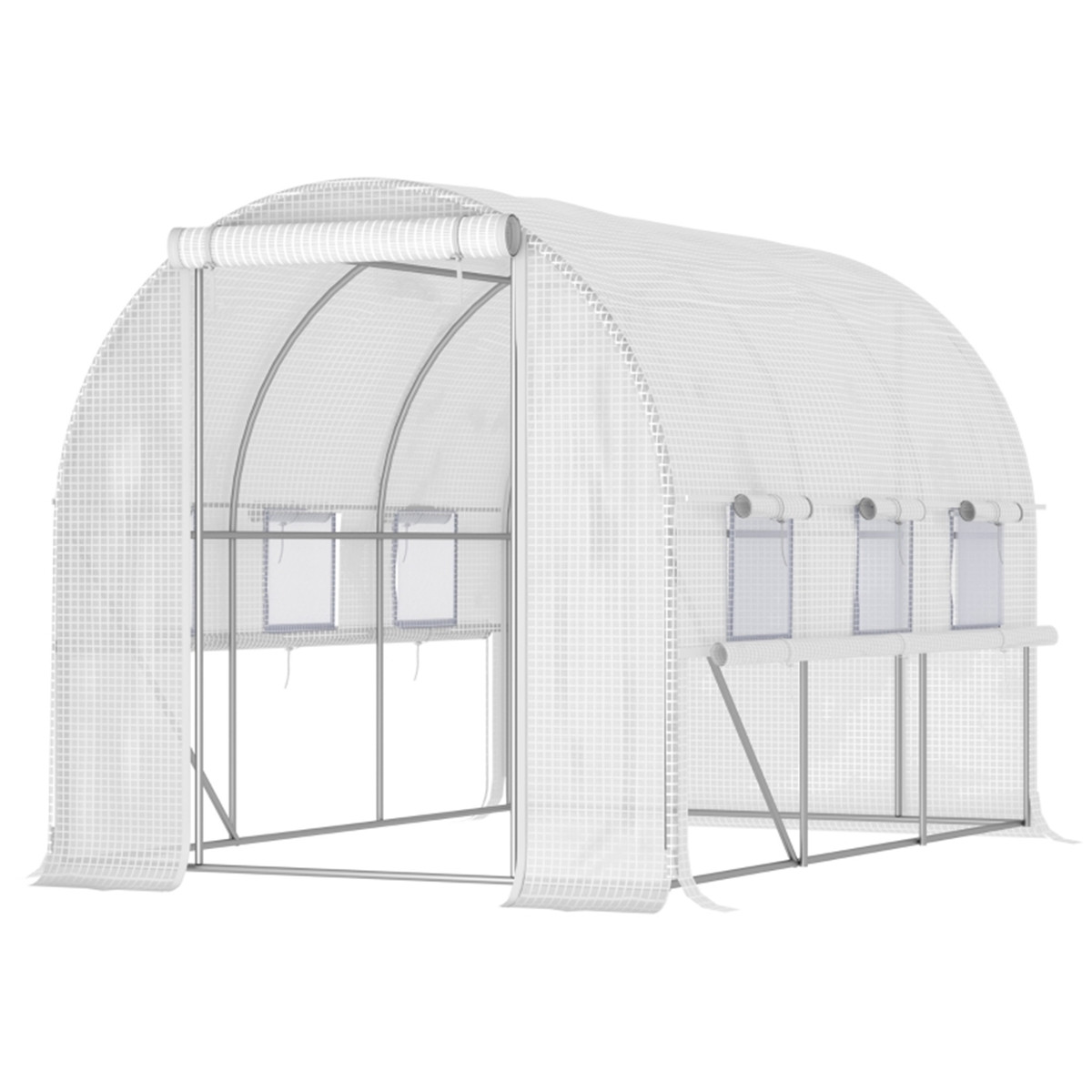 Walk-In Tunnel Greenhouse with Galvanised Steel Frame, Roll-Up Doors & Windows – UV-Protective PE Cover, White