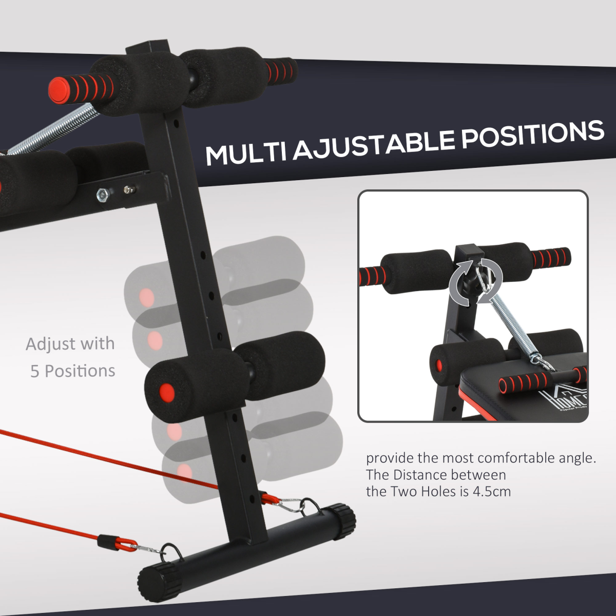 HOMCOM Foldable Sit Up Bench with Adjustable Popliteal Bracket & Spring Puller – Home Gym Core Workout, Black