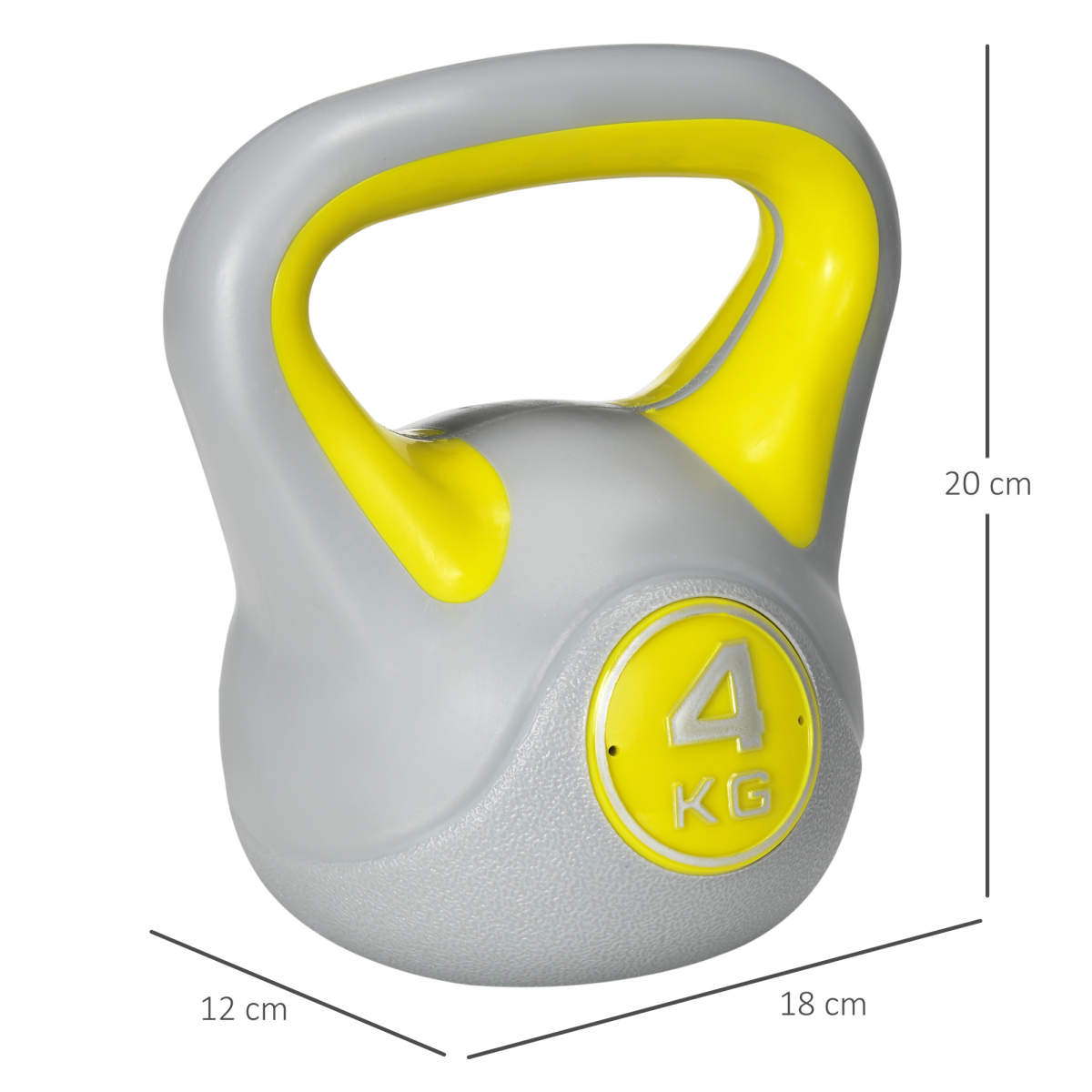 SPORTNOW 4kg Kettlebell with Wide Handle & Flat Base – Home Gym Strength Training Weight, Yellow and Grey