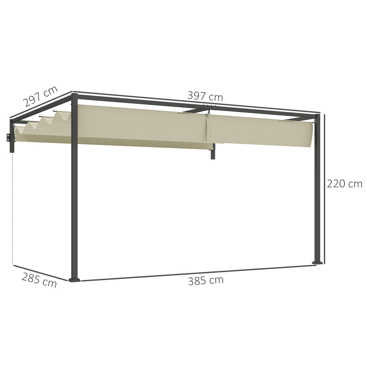 Outsunny 3x4m Wall-Mounted Pergola with Retractable Roof Canopy, UV-Resistant Polyester – Garden Shade, Khaki