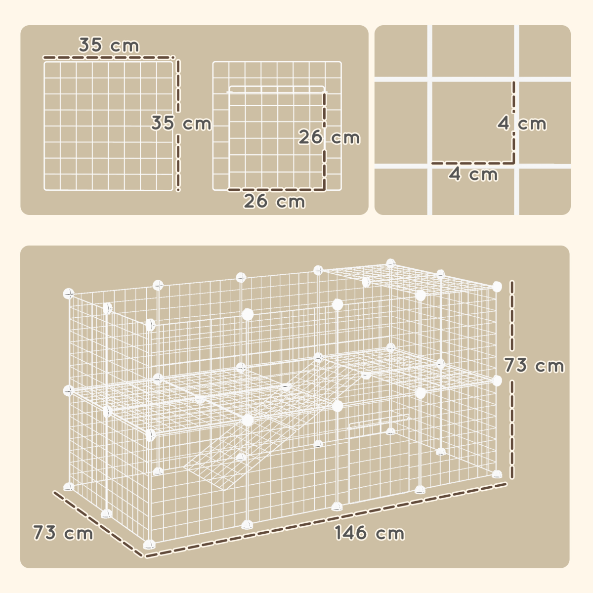 PawHut DIY Pet Playpen with 36 Panels & Door – Rabbit, Chinchilla and Hedgehog Enclosure, White