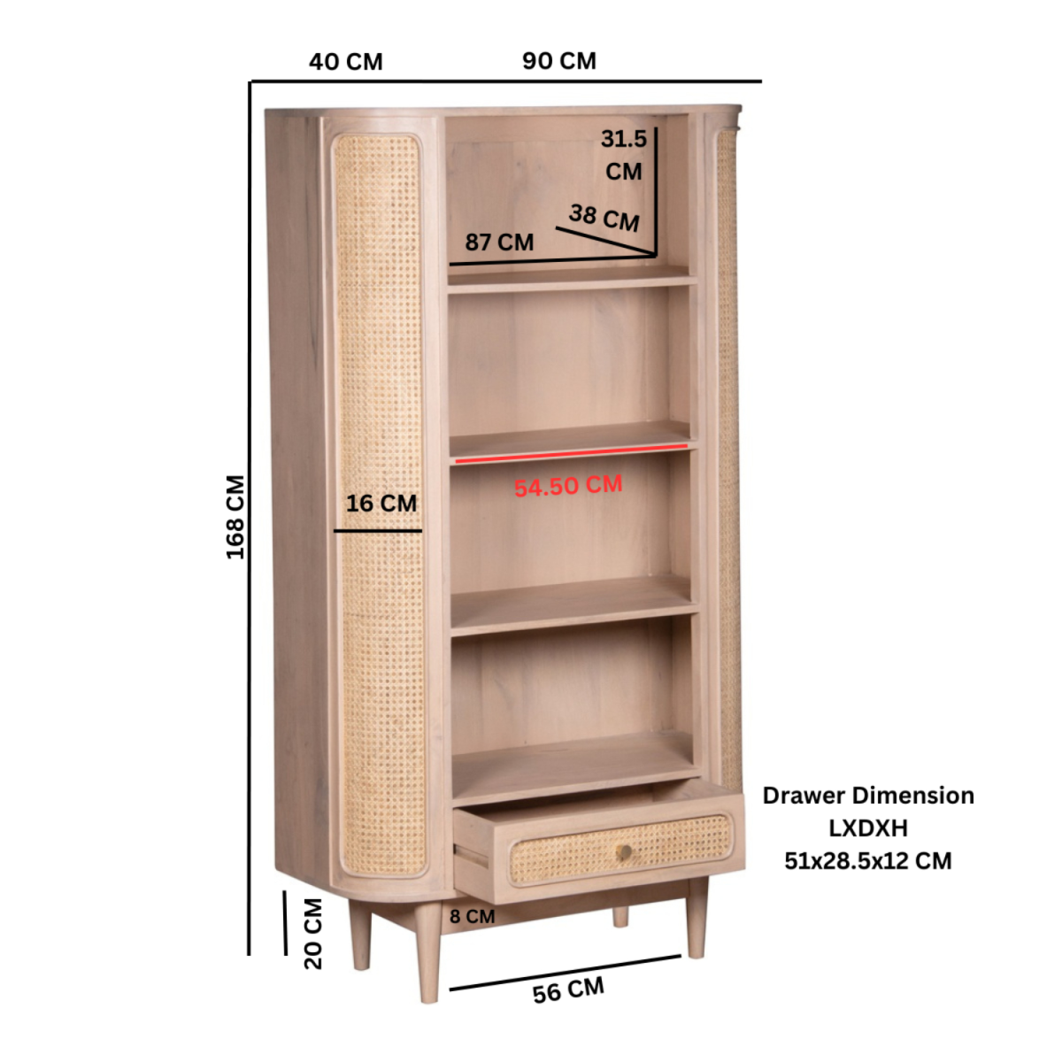 Valencia Cane & Mango Wood Bookcase – Hand-Crafted Natural Shelving for Books & Décor