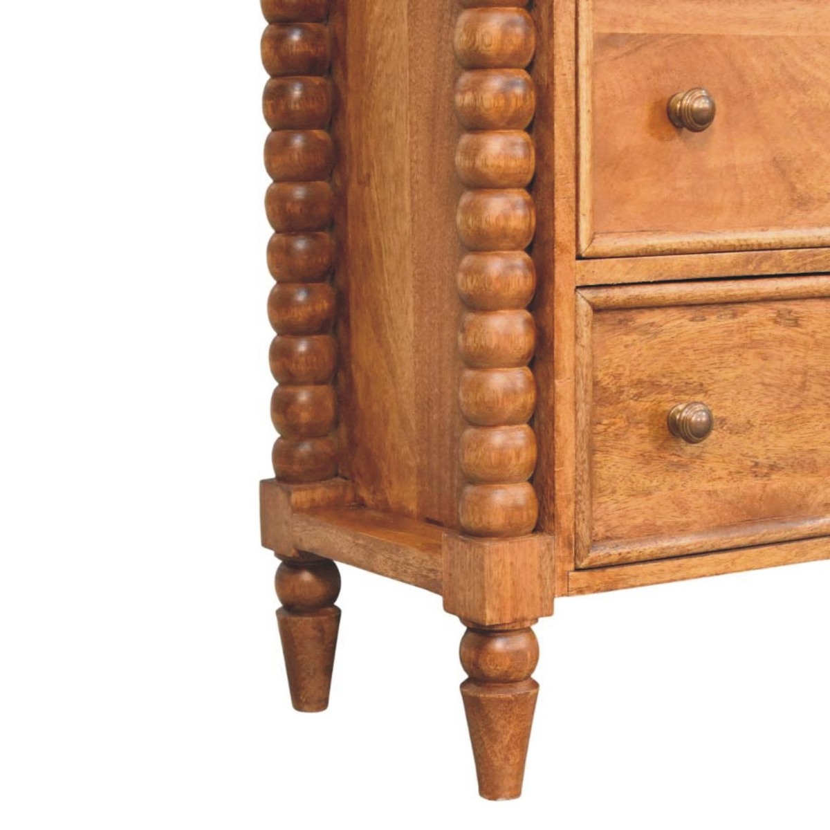 Artisan Furniture Solid Wood Spindle Chest of Drawers with 3 Drawers – Bedroom Storage, Amber Oak Brown