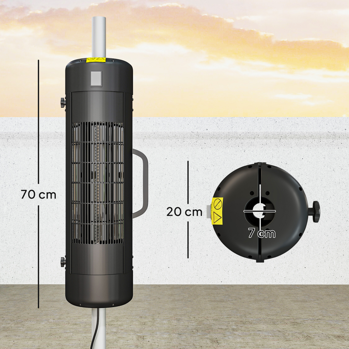 Outsunny Electric Parasol-Mounted Patio Heater, 2 Heat Settings up to 2000 W – IP44 Outdoor Heater, Black