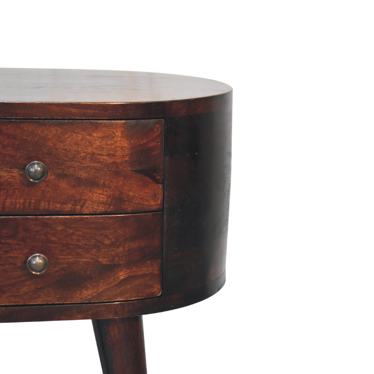 Artisan Furniture Solid Wood Rounded Bedside Table with 2 Mini Drawers – Light Walnut Finish, Brown