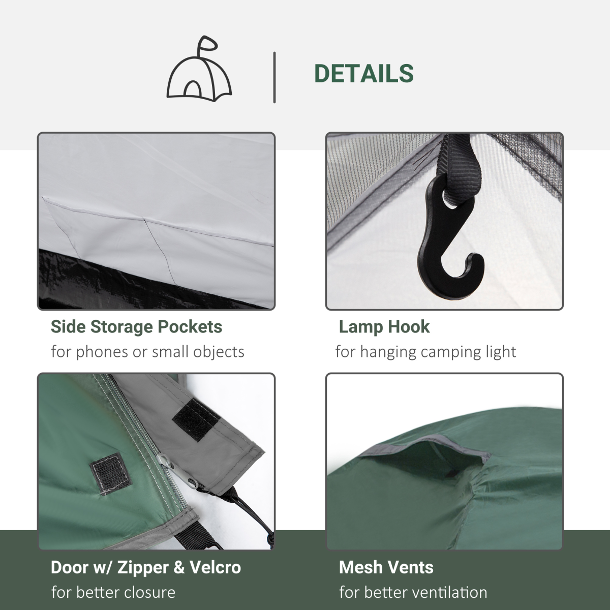 Outsunny 2–3 Person Compact Camping Tent with Vestibule & Mesh Vents – Double Layer Hiking Tent, Green