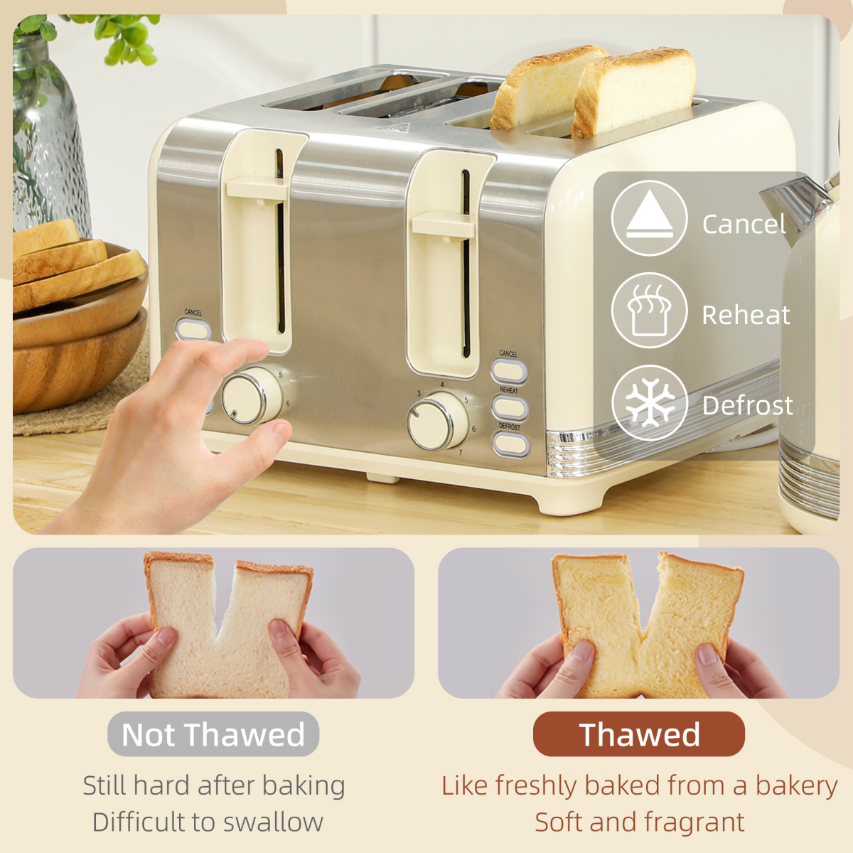 HOMCOM 1.7L 3000W Kettle & 4-Slice Toaster Set – Stainless Steel & Cream, Adjustable Browning