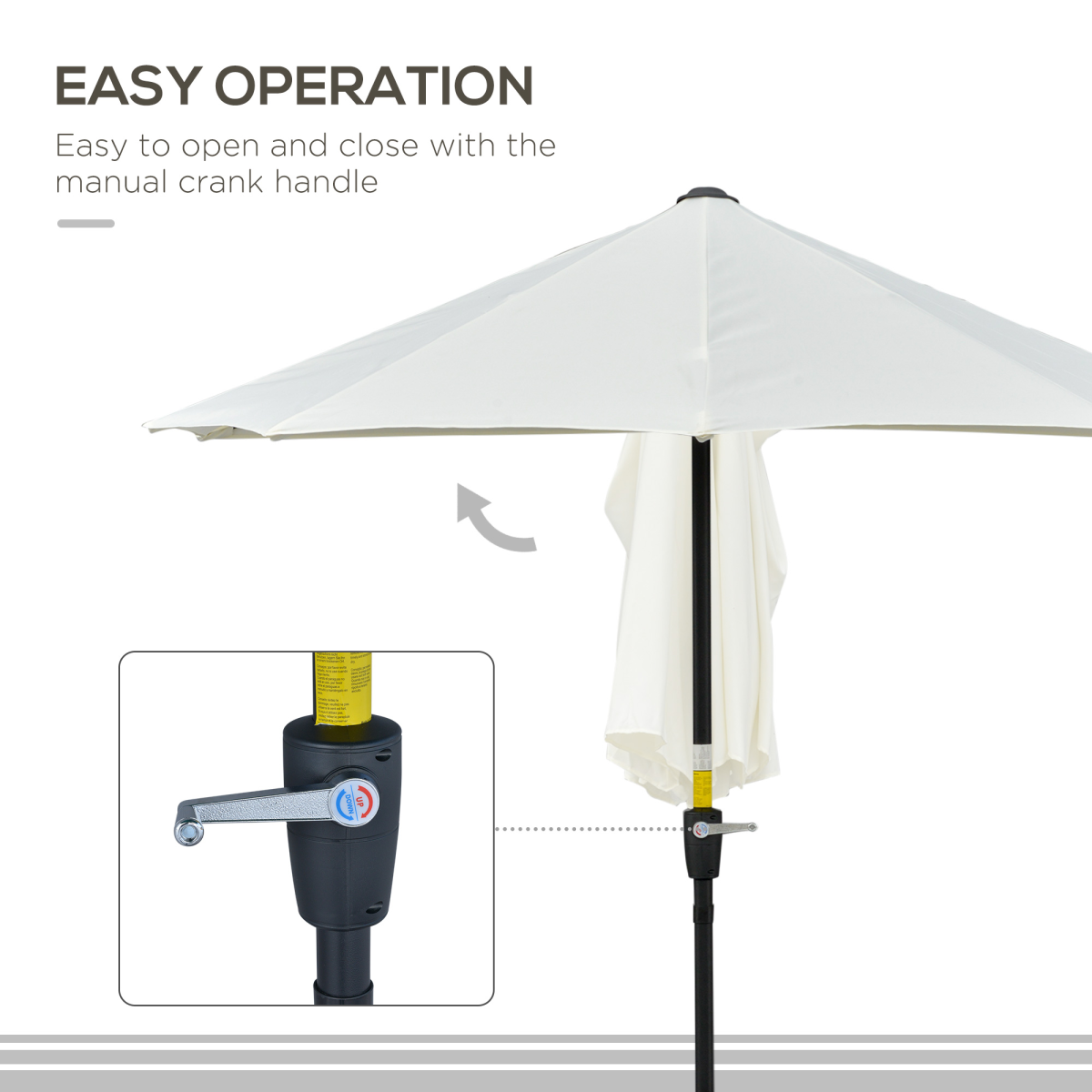 Outsunny 2m Half Parasol with Double Canopy, Crank Handle & Cross Base – Balcony & Patio Wall Shade, Cream White