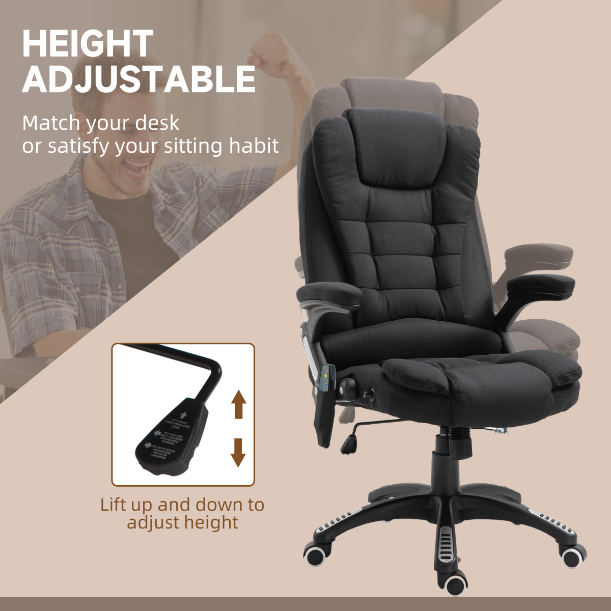 Executive Reclining Office Chair with Heated Massage Points & Relaxing Headrest – 360° Swivel, Black