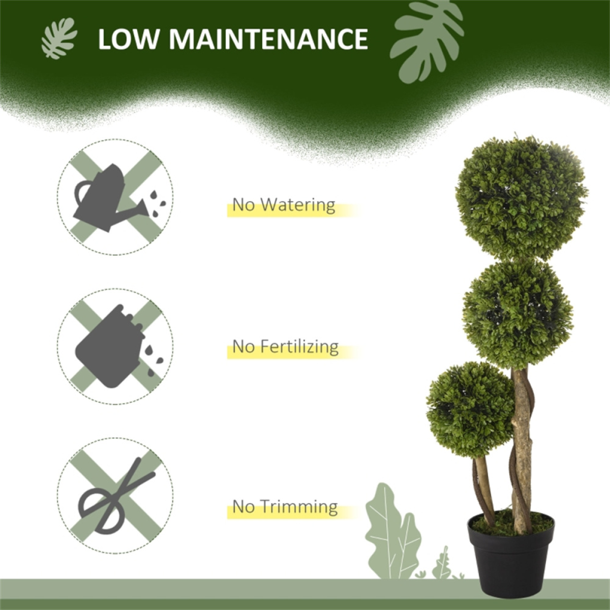 Artificial Three-Ball Boxwood Topiary Tree in Pot – Indoor & Outdoor Faux Plant Decor, Dark Green