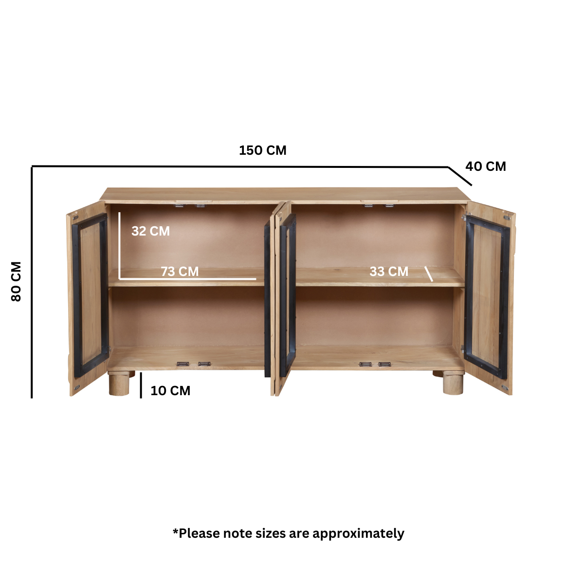 Austin Solid Wood Extra Large Sideboard with Wide Top – Natural Grain Storage Furniture for Lamps & Décor