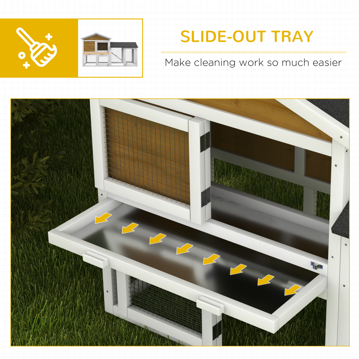 2-Storey Wooden Rabbit Hutch with Run, Slide-Out Tray & Ramp – Indoor/Outdoor Fir Wood Small Animal Cage