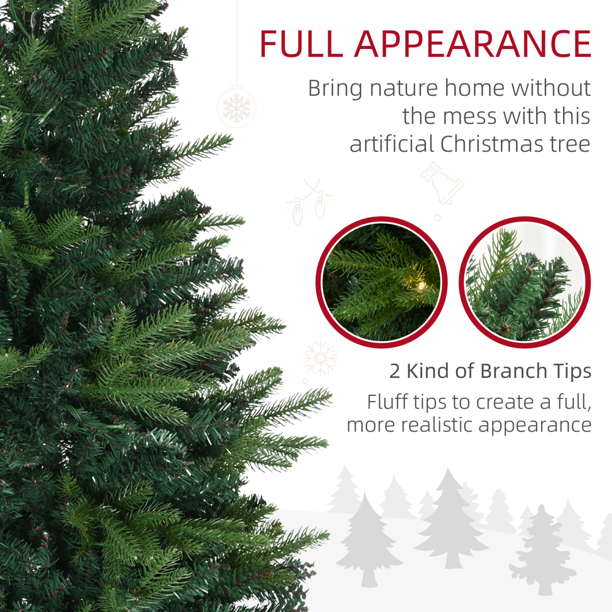 HOMCOM 4ft Pre-Lit Entrance Christmas Tree with 80 LEDs & Vase Base – Festive Porch Decoration