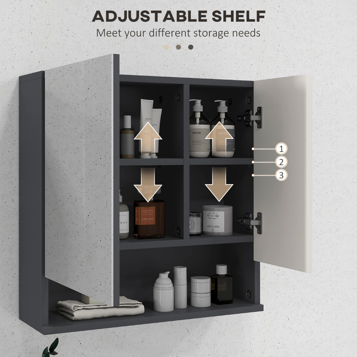kleankin Wall Mounted Bathroom Storage Cupboard with Mirror and Shelf, Light Grey