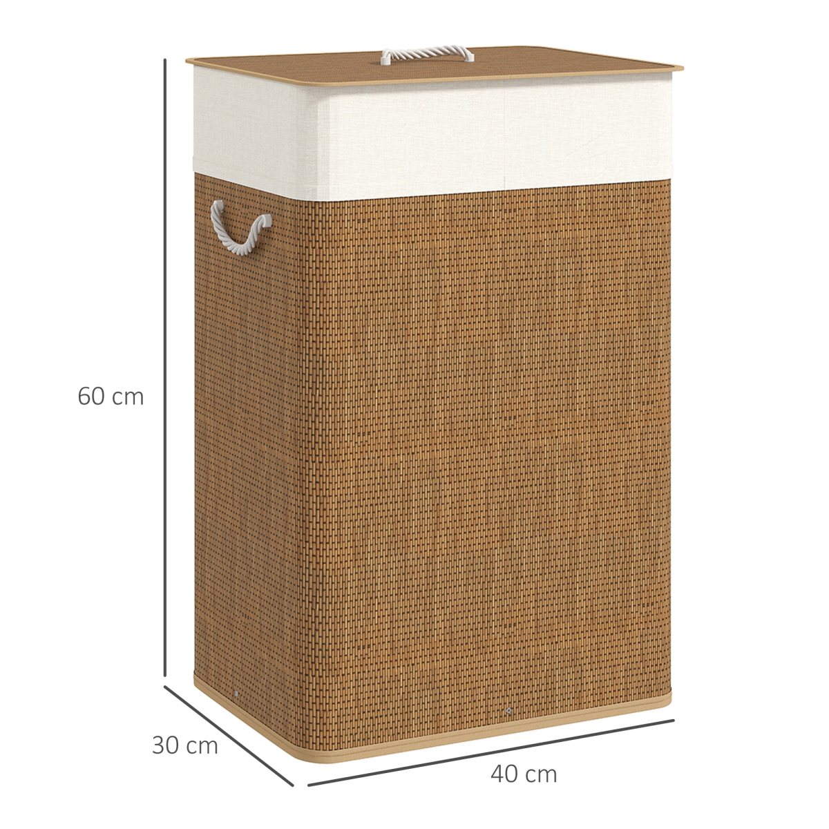 HOMCOM 72L Laundry Hamper with Removable Liner Bag and Lid – Portable Bamboo Laundry Basket, Brown
