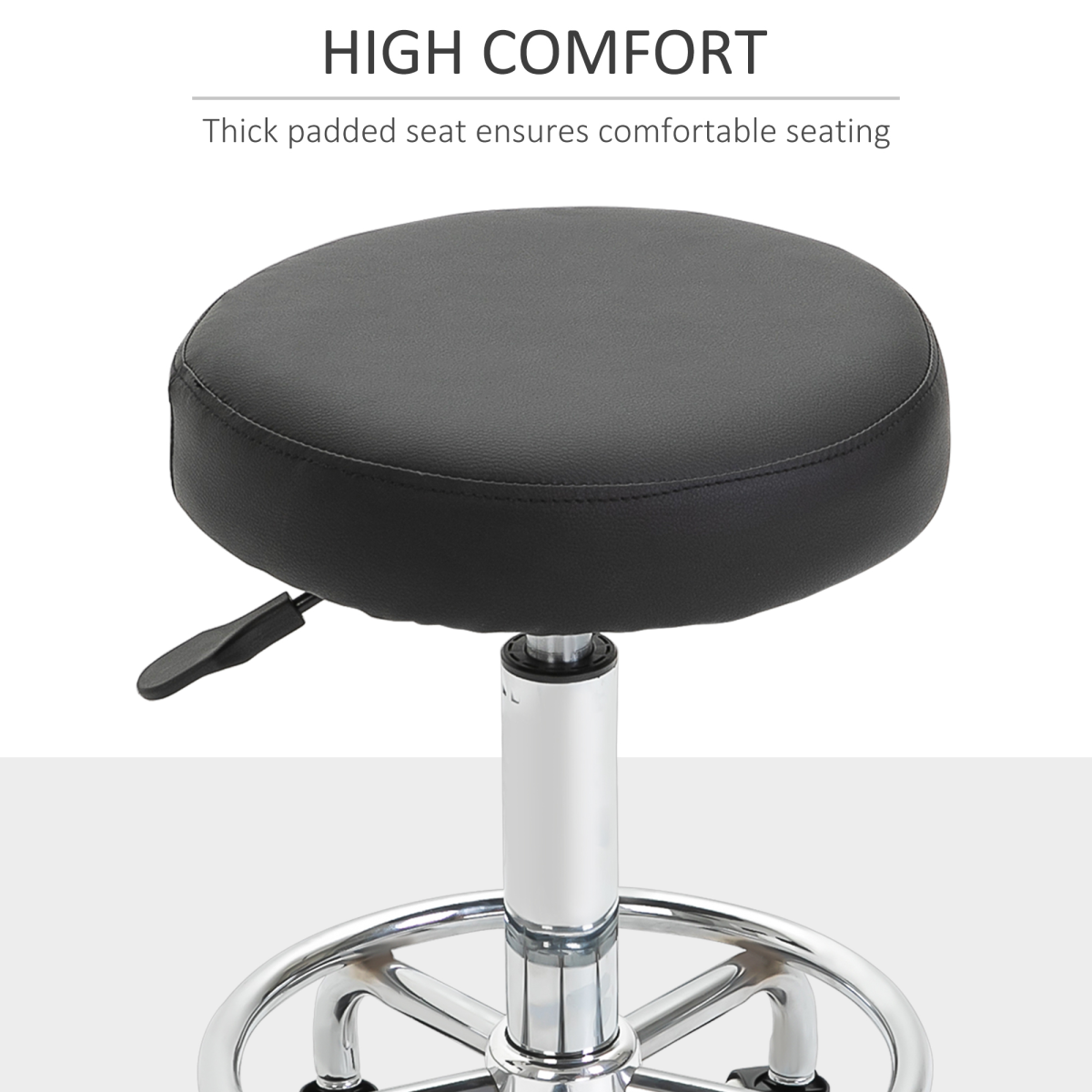 Outsunny Adjustable Salon Stool with PU Leather Seat and Footrest – Backless Saddle Stool on 5 Castors