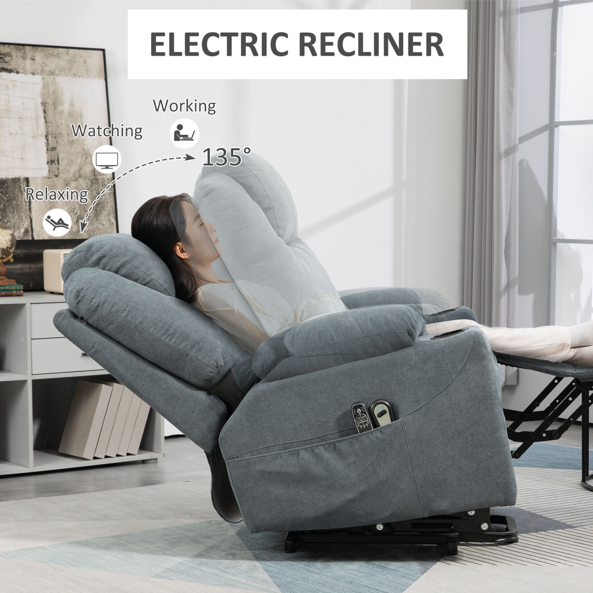 HOMCOM Lift Chair with Vibration Massage & Heat, 45° Lift and Recline – Riser Recliner, Grey