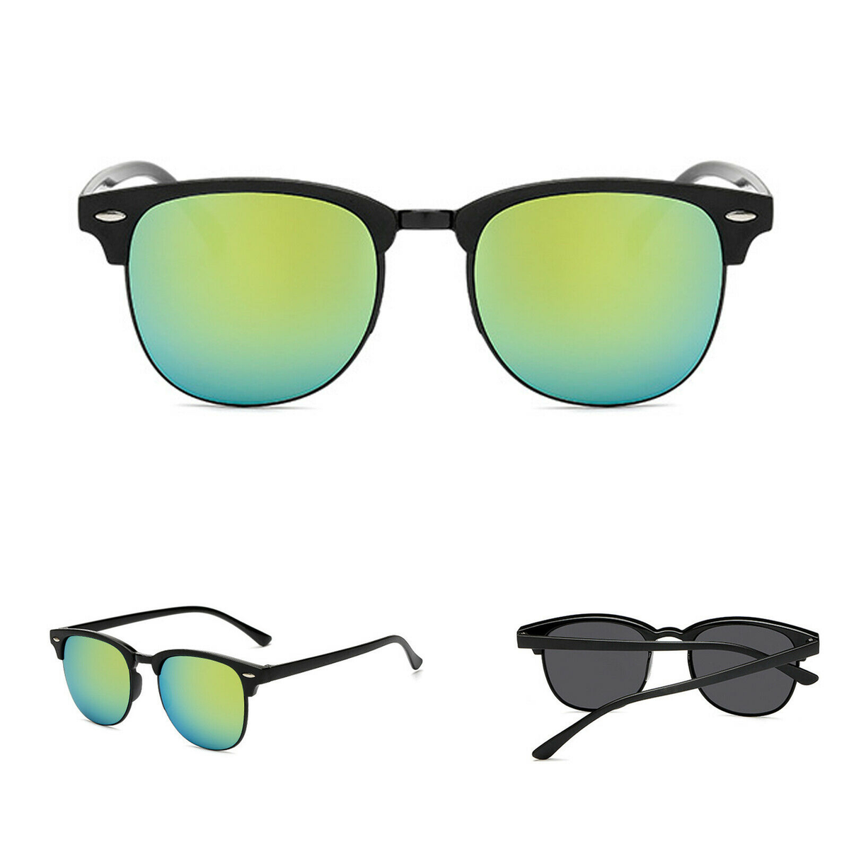 Men's Half Frame Polarised Sunglasses, Black Horn Rimmed, UV400 – Driving and Fishing