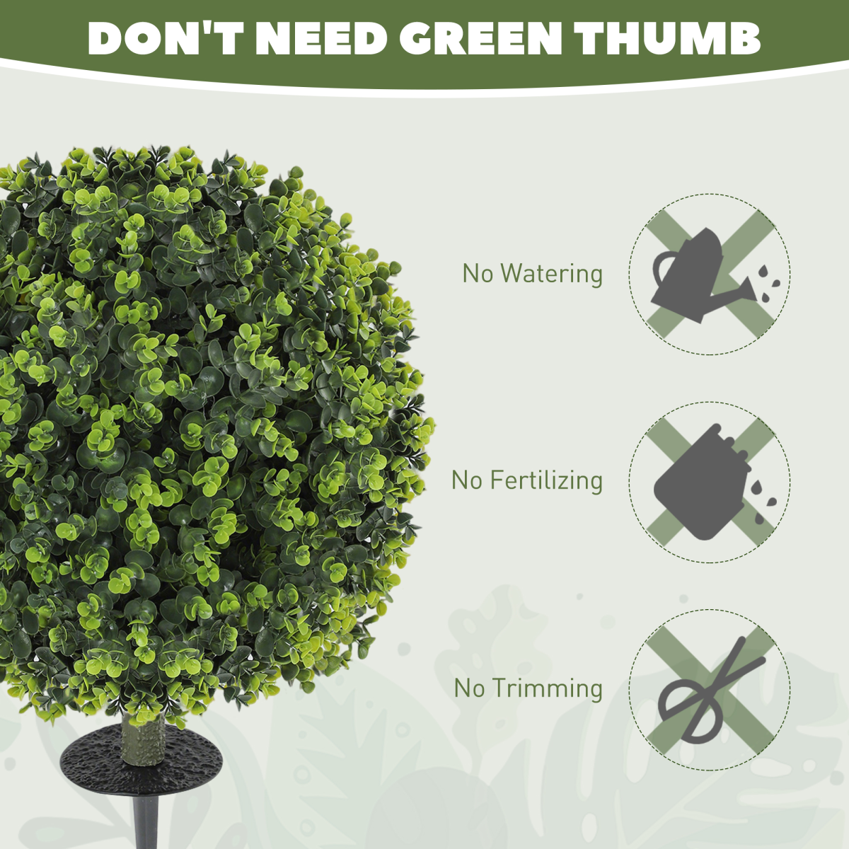 HOMCOM Set of 2 Artificial Boxwood Topiary Balls with Eucalyptus Leaves – Indoor Outdoor Plants, Green