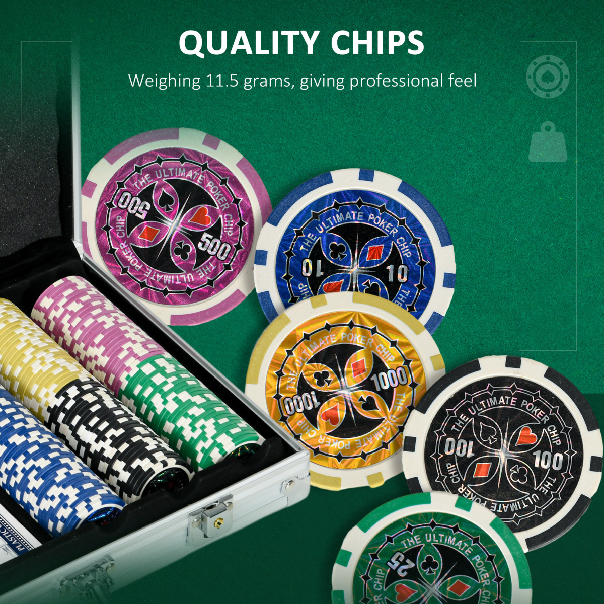 SPORTNOW 300-Piece Poker Chips Set with Mat, Two Decks of Cards & Aluminium Case – For Up to 8 Players
