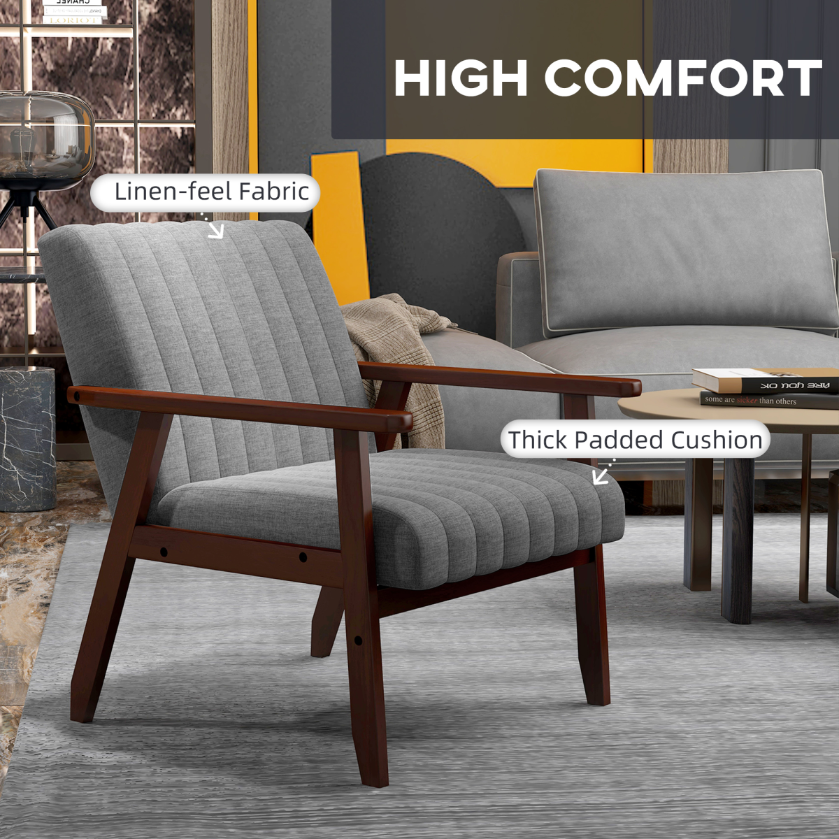 HOMCOM Modern Upholstered Accent Armchair with Padded Seat & Armrests – Bedroom or Living Room, Grey