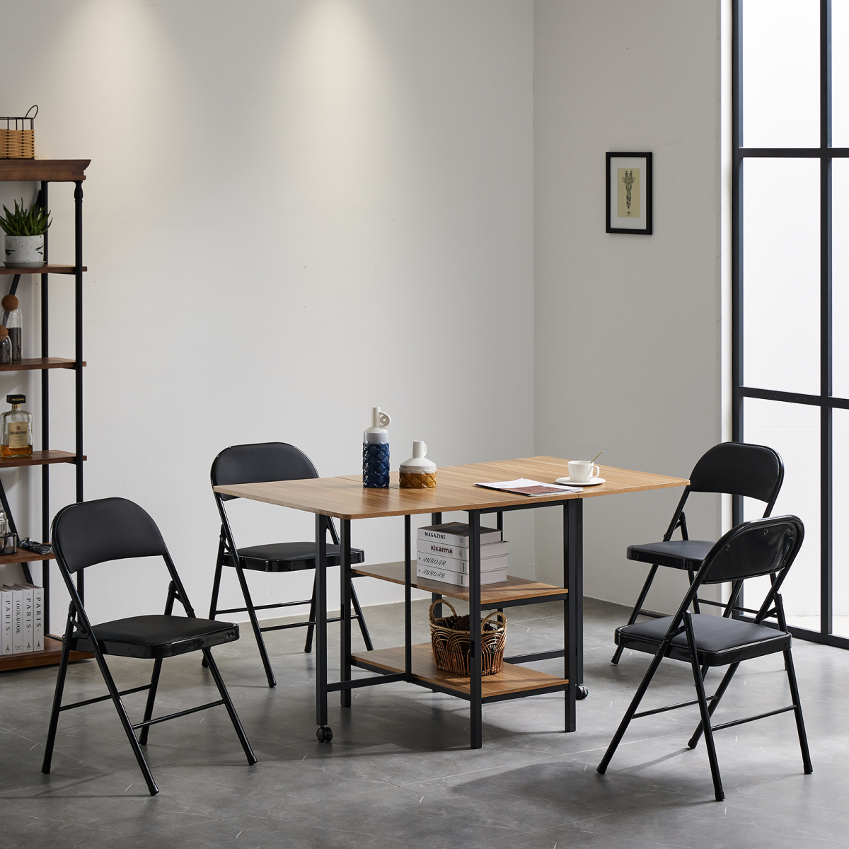 Set of 4 Foldable Steel & PVC Chairs with Padded Seat and Backrest – 150kg Capacity, Black