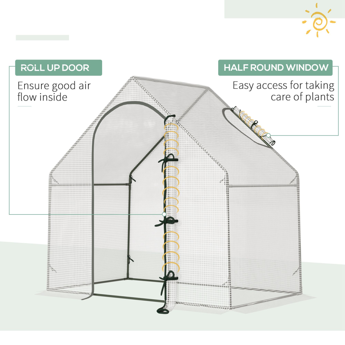 Outsunny Walk-In Greenhouse with Steel Frame, Roll-Up Window & Zipped Door, 180 x 100 x 165cm – White