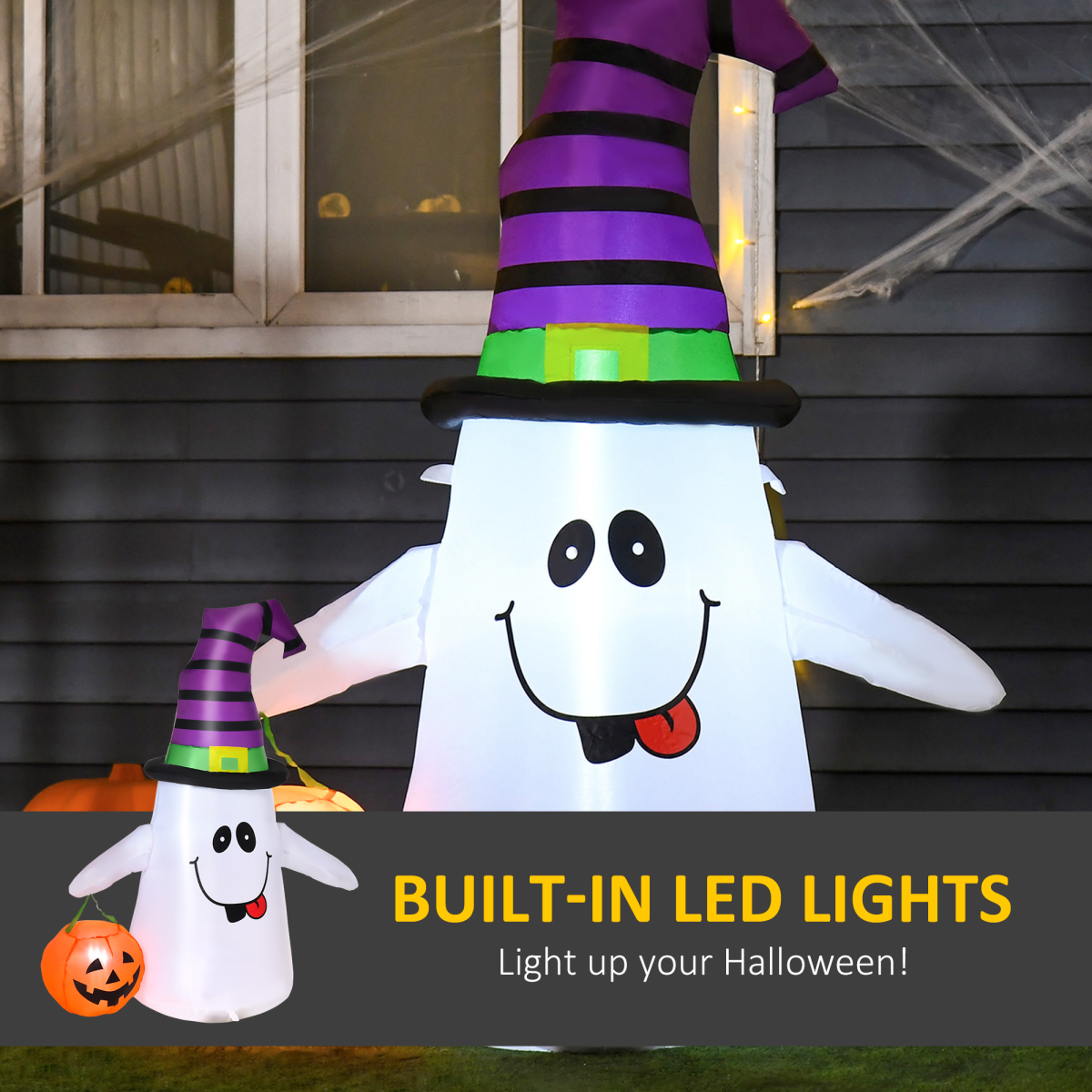 1.2m Inflatable Witch Ghost Halloween Decoration with LED Pumpkin