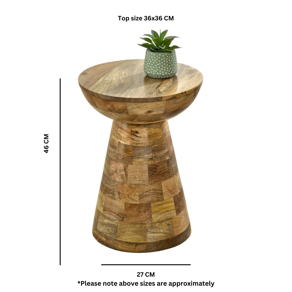 Indian Hub Surrey Solid Mango Wood Round Side Table – Handmade Mushroom Style, Fully Assembled