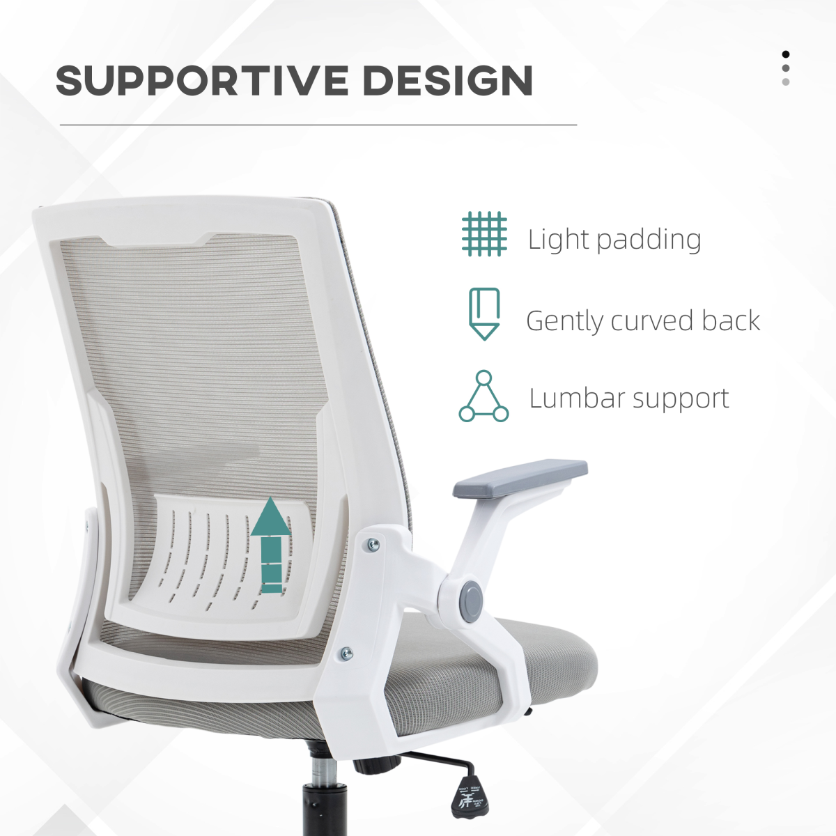 Vinsetto Mesh Home Office Chair with Lumbar Support, Flip-up Arms and Tilt – Adjustable Height Swivel Desk Chair
