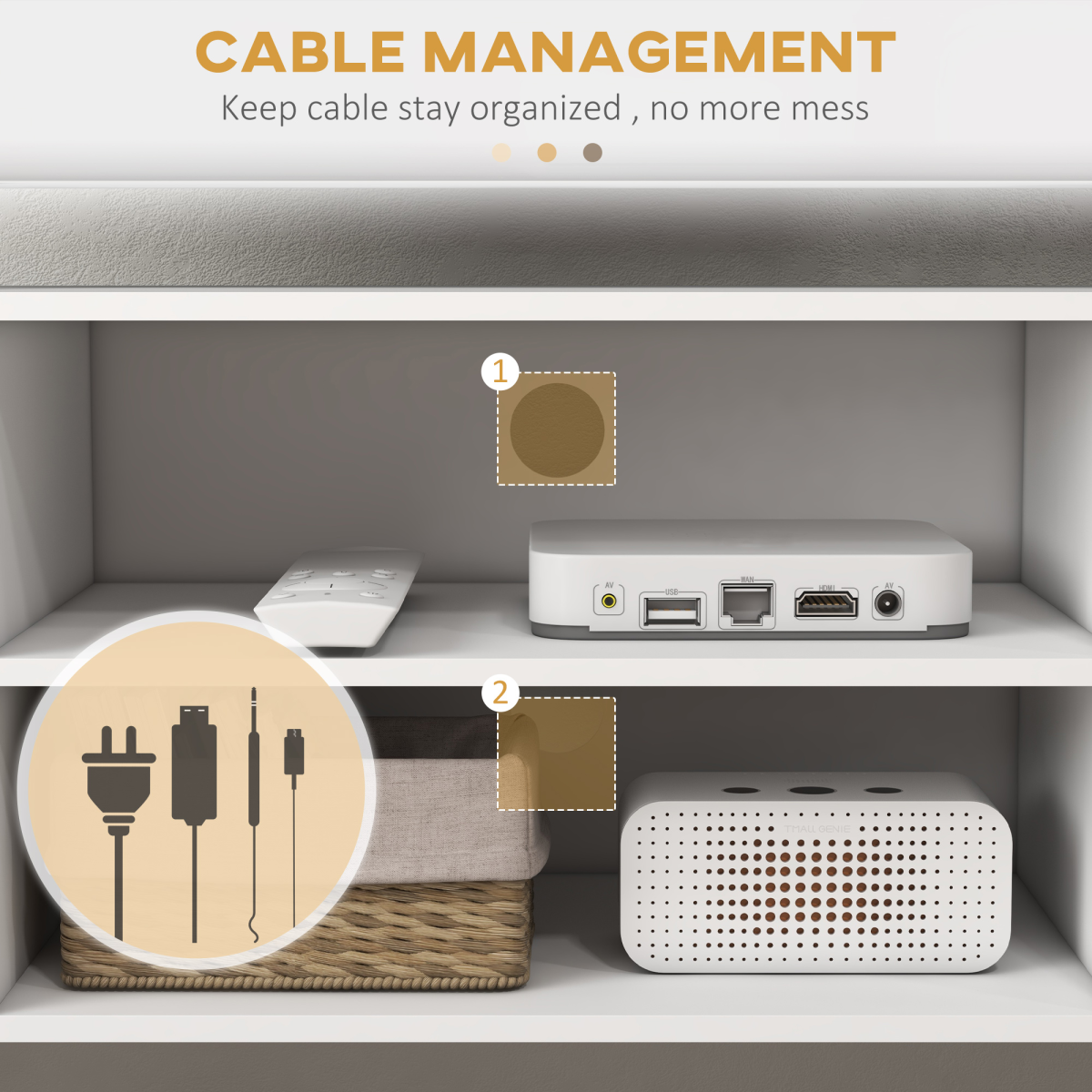 Minimalist TV Stand with Cable Management & Solid Wooden Legs – Scandi Living Room Storage, White