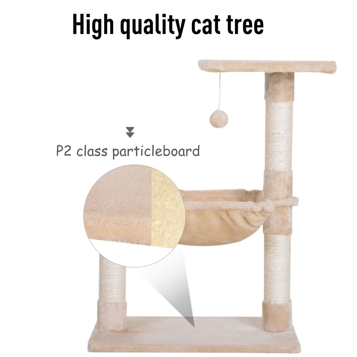 Pawhut Two-Tier Cat Activity Tree with Hammock, Sisal Scratching Posts and Hanging Ball – Kitten Play Tower