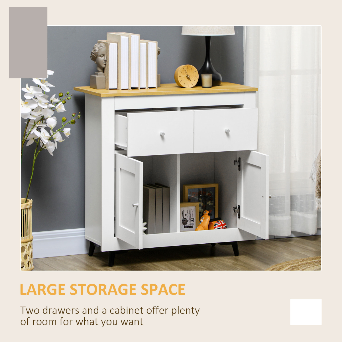 HOMCOM Freestanding Sideboard Kitchen Cupboard with Drawers & Cabinet – Large Tabletop Storage