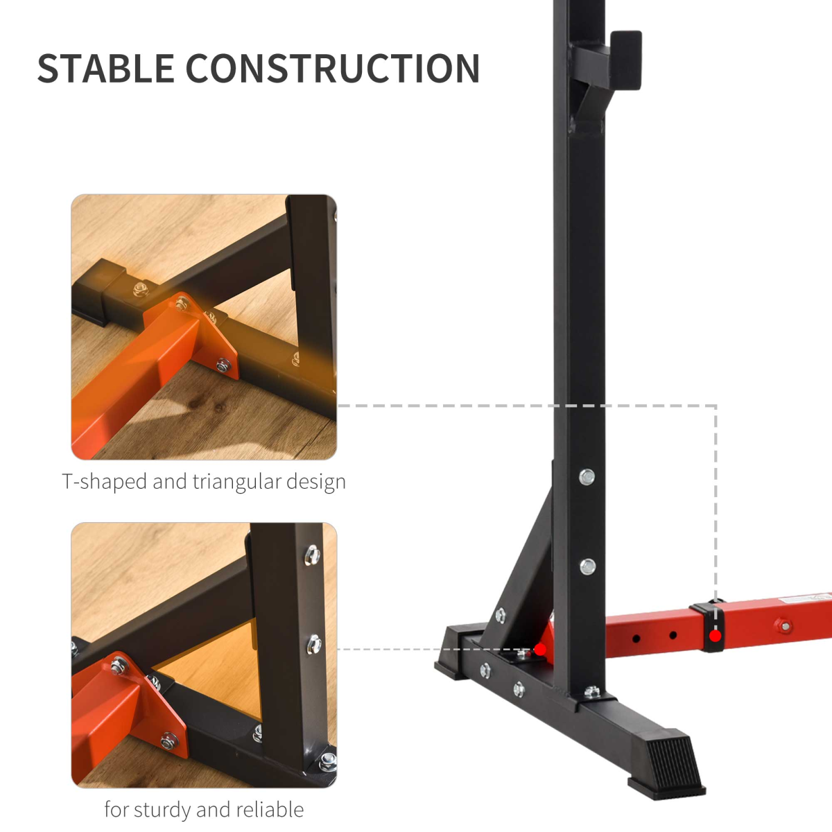 HOMCOM Adjustable Barbell Squat Rack & Dip Stand with 12 Height Positions – Home Gym Bench Press Stand, 150kg Load