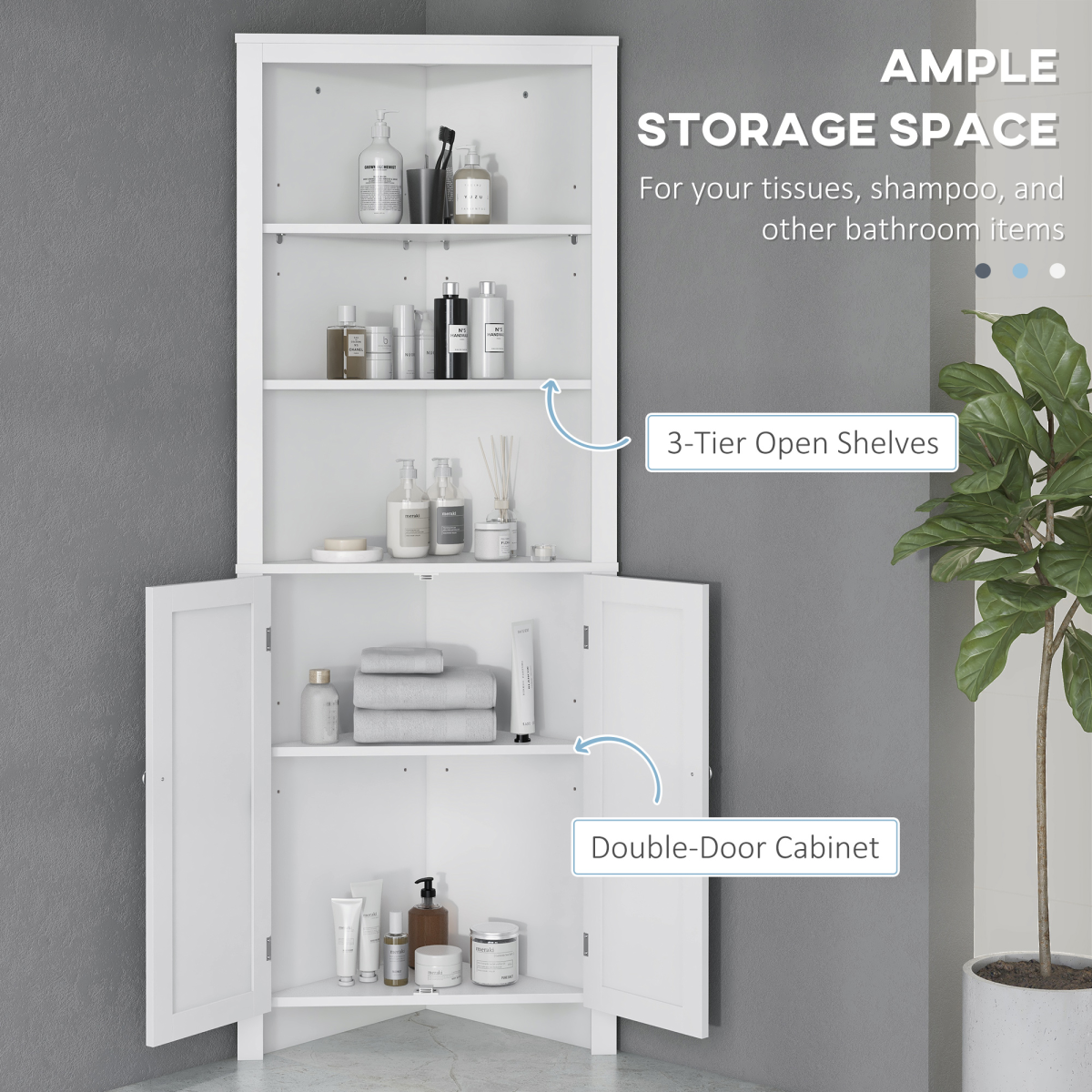 kleankin Corner Bathroom Cabinet with Double Doors & Adjustable Shelves – Space-Saving Storage, White