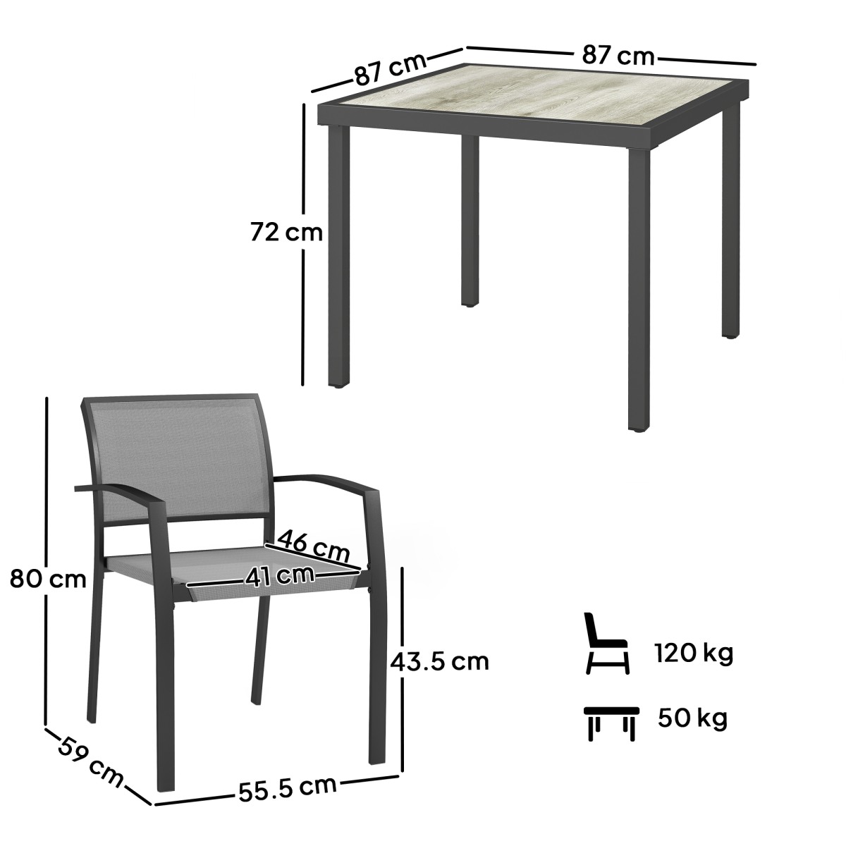 Outsunny 5-Piece Garden Furniture Set with Square Table & 4 Stackable Armchairs – Steel Frame, Grey