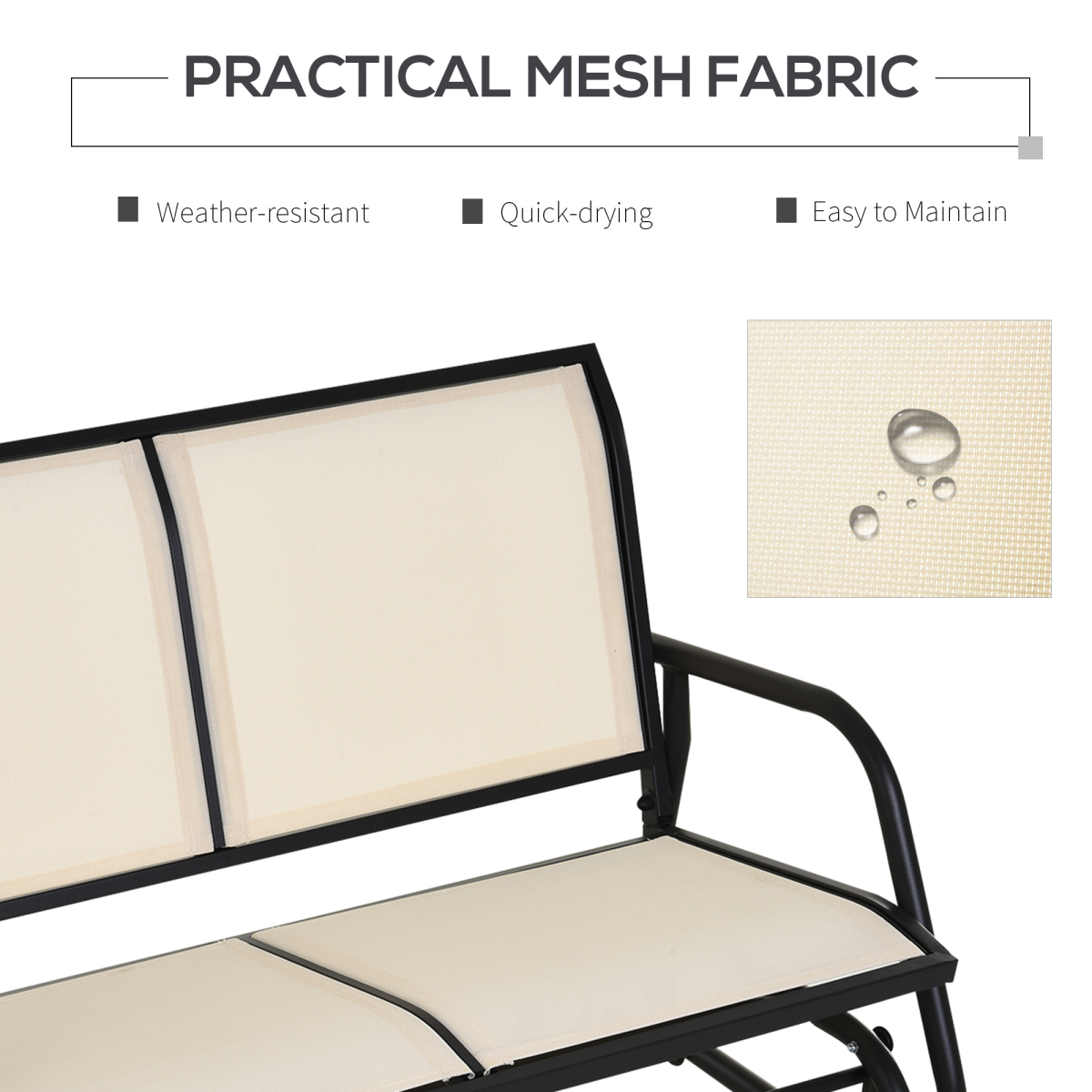 Outsunny 2-Person Patio Glider Bench Loveseat with Armrests, Steel Frame, Sling Mesh – Garden Seating, Cream