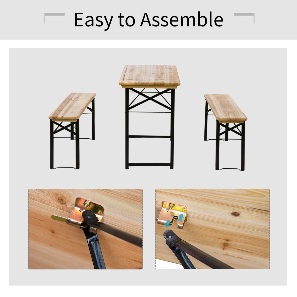 Outsunny Folding Wooden Picnic Table & Bench Set – Portable Indoor/Outdoor Camping Trestle
