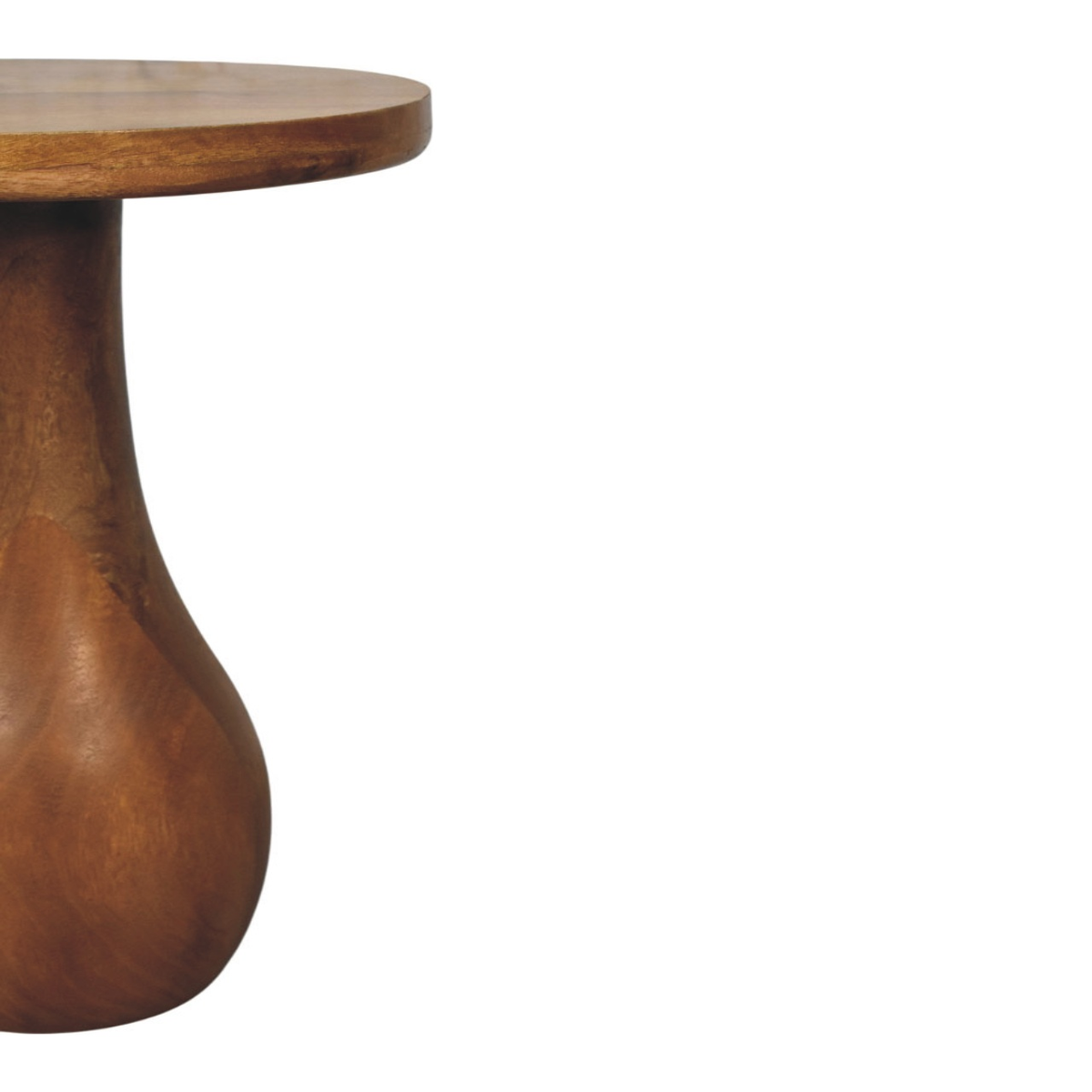 Artisan Furniture Curved Base Solid Mango Wood Side Table with Round Top – Sofa Accent Table, Brown
