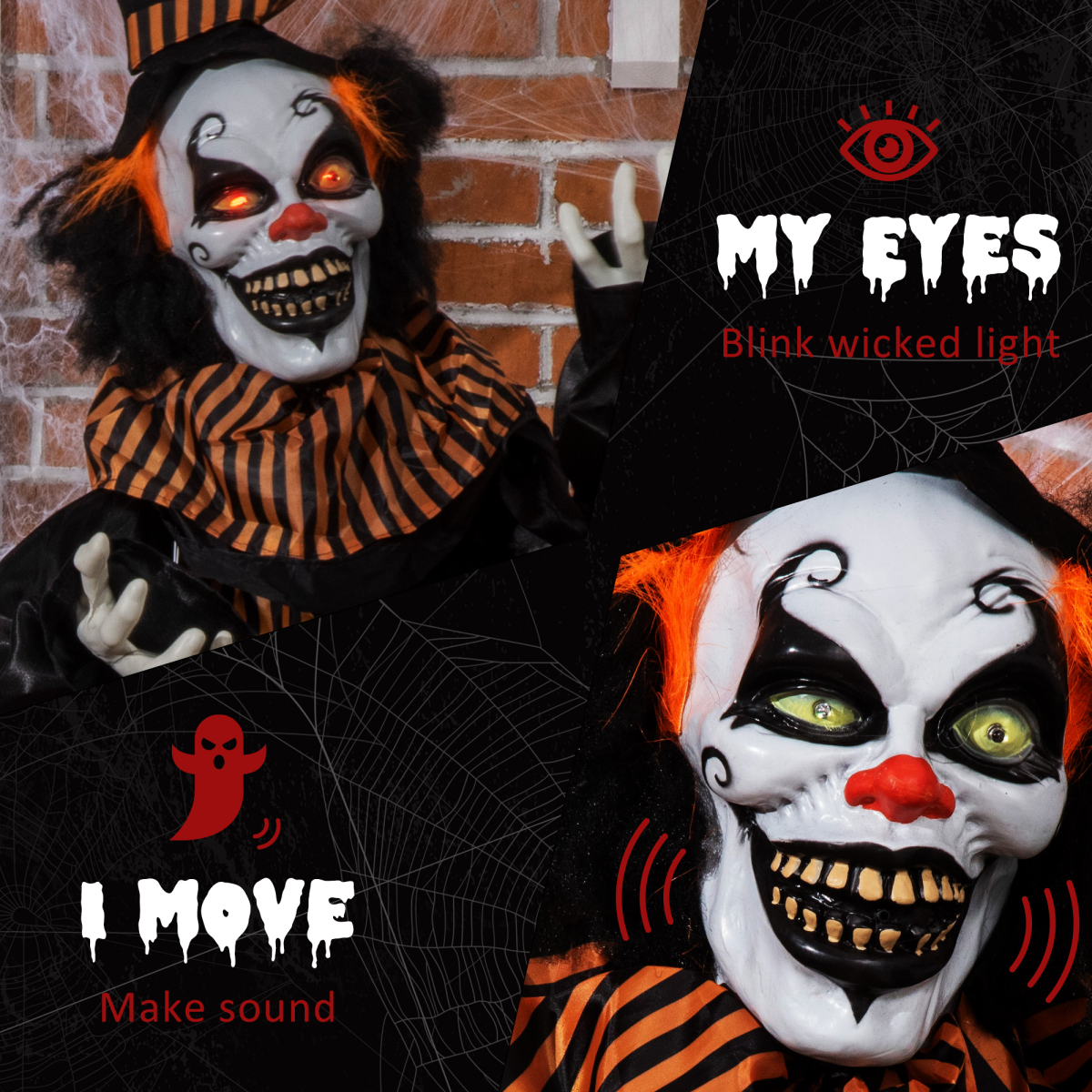 HOMCOM 67 Inch Life Size Halloween Talking Circus Clown with Light-Up Eyes and Laughter – Indoor/Covered Outdoor