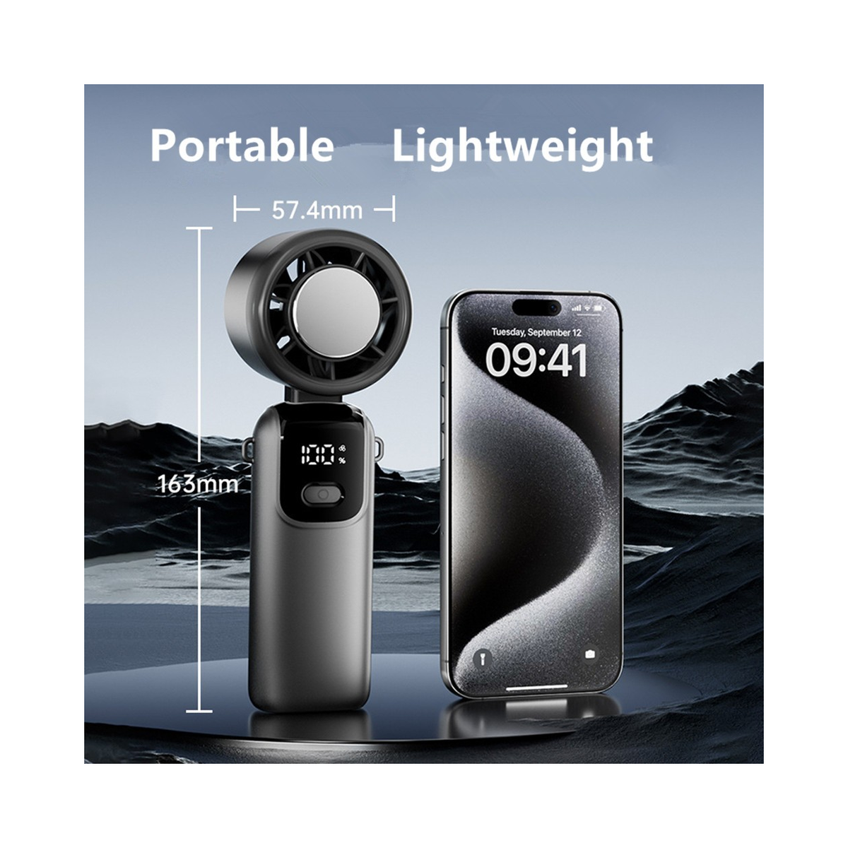 Portable Handheld Turbo Fan with Ice Cooling & LED Display – USB Rechargeable Foldable Mini Fan
