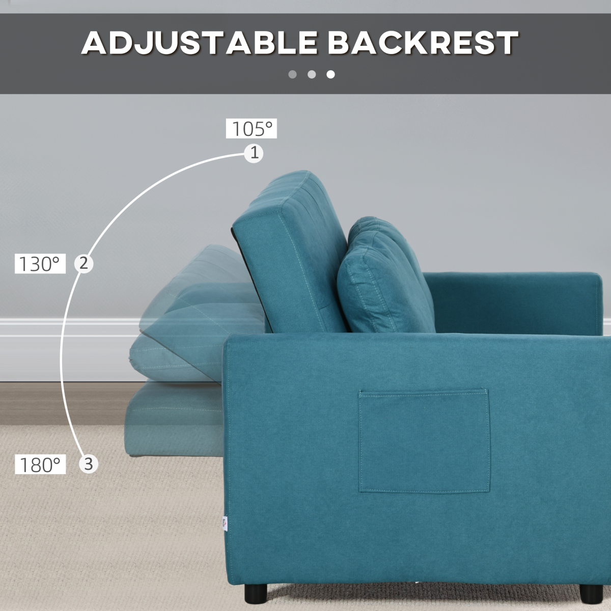 HOMCOM Click-Clack 2 Seater Sofa Bed with Cushions & Side Pockets – Convertible Settee for Flats & Guest Rooms