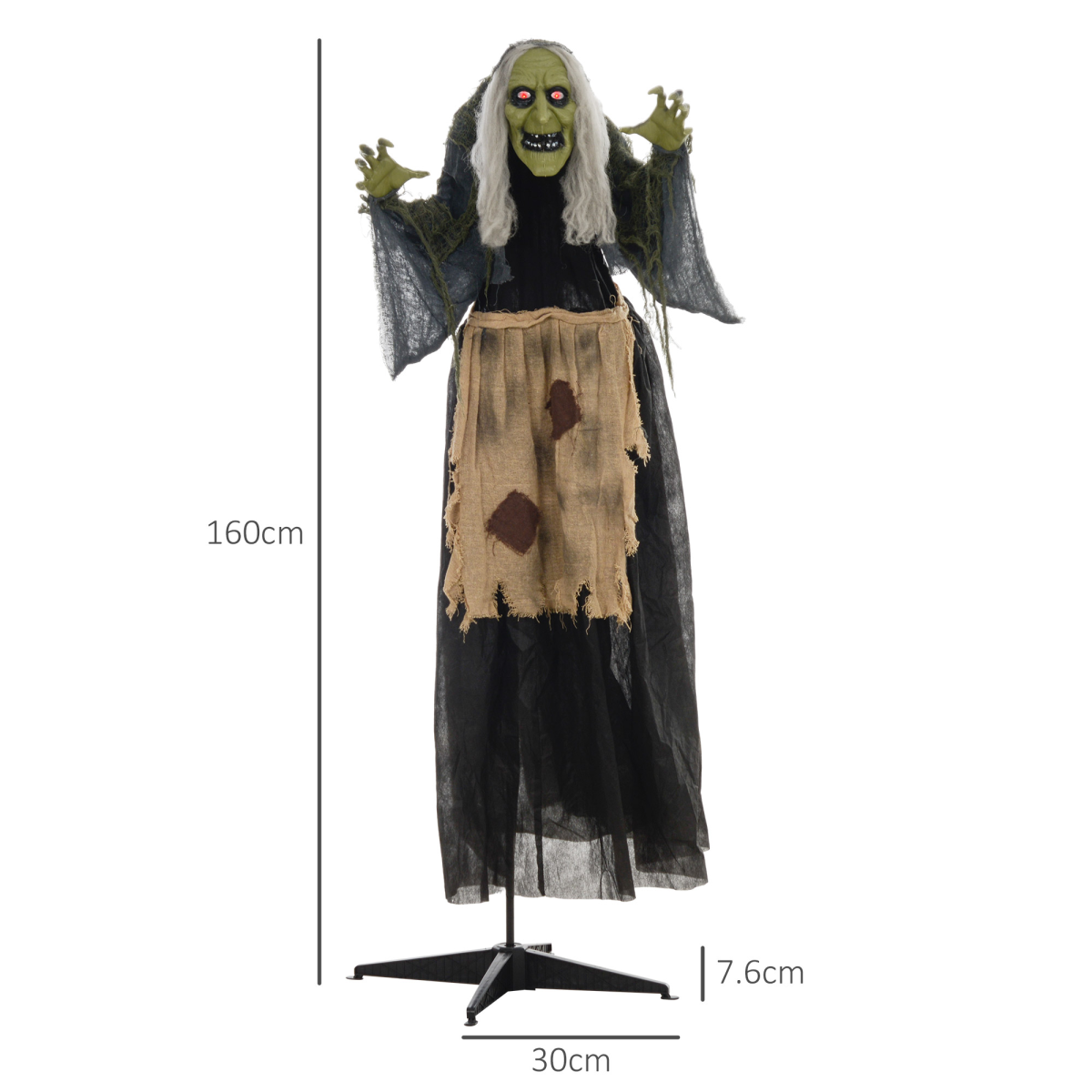 HOMCOM Halloween Witch Animatronic Prop with Sound Activation and Glowing Red Eyes – Indoor and Covered Outdoor