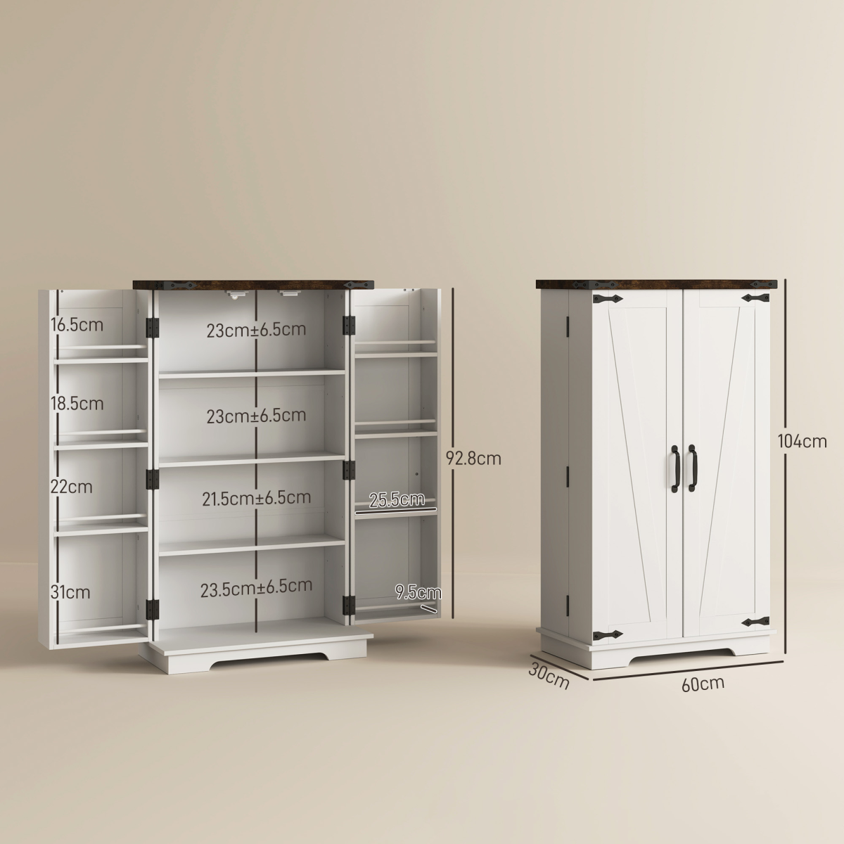 HOMCOM Farmhouse Storage Cabinet with Adjustable Shelves – Versatile Storage for Kitchen, Living Room & Hallway