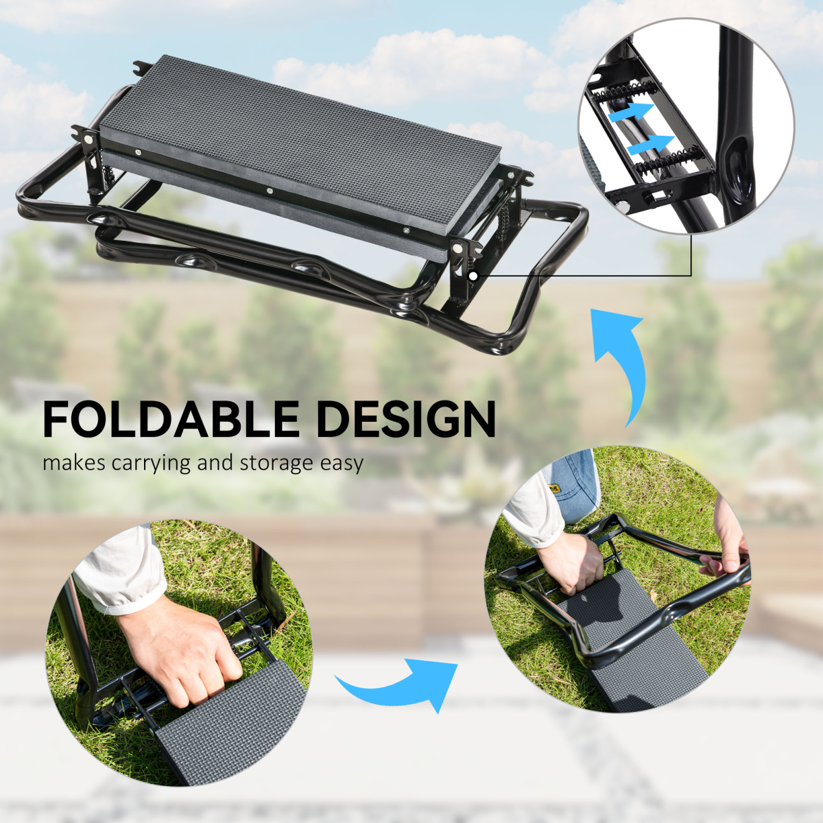 Outsunny Foldable Garden Kneeler and Seat with EVA Foam Pad & Removable Tool Bag – Steel Frame, Grey and Black