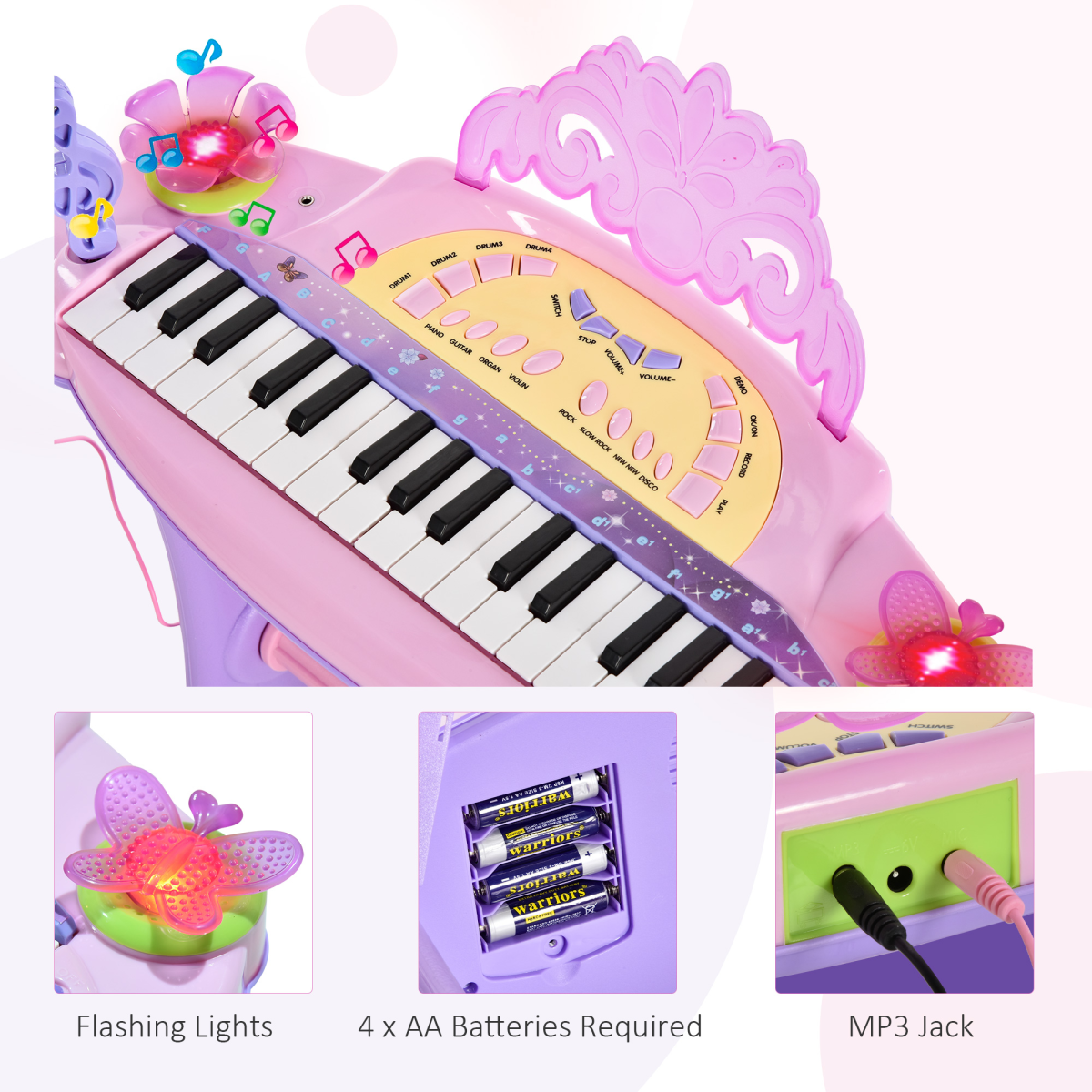 HOMCOM Kids 32-Key Electronic Keyboard with Microphone & Stool – Mini Organ Piano Toy for Ages 3-6