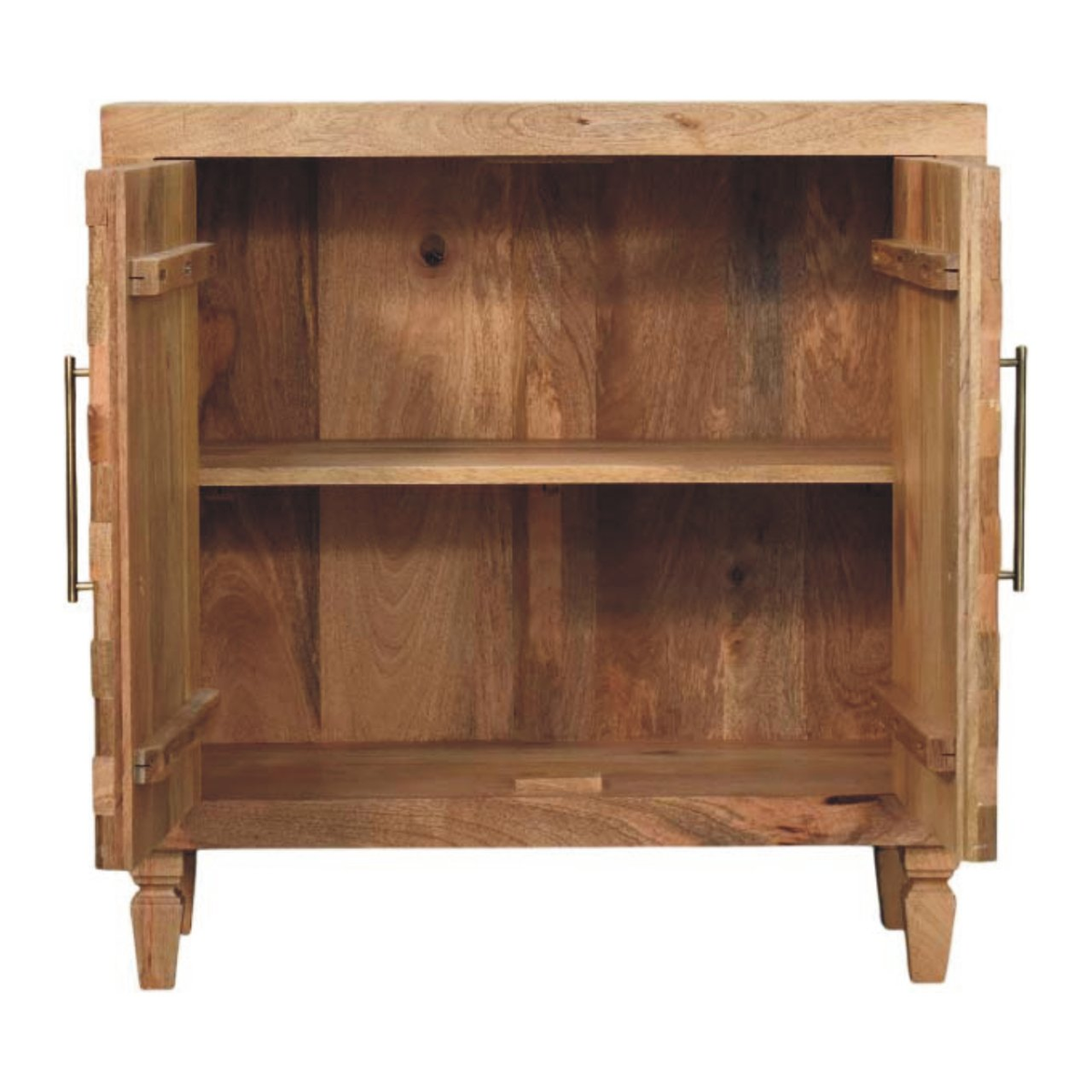 Artisan Furniture Solid Wood Marbella Carved Cabinet with 2 Doors and 2 Shelves – Golden Teak, Brown