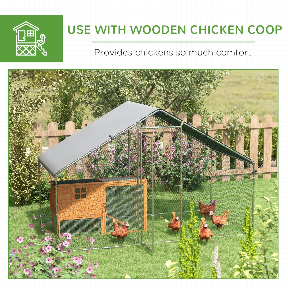 PawHut Walk-In Chicken Run with Waterproof Cover, 3 x 1.7 x 1.9m – Galvanised Steel Coop Enclosure, Silver