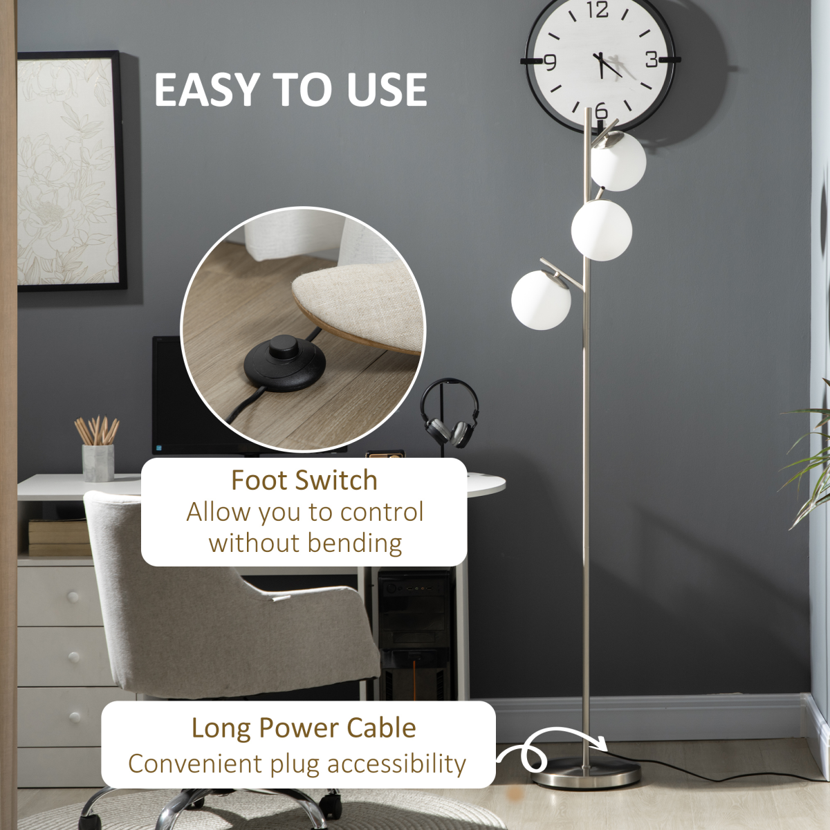 Modern 3-Light Tree Floor Lamp – Silver